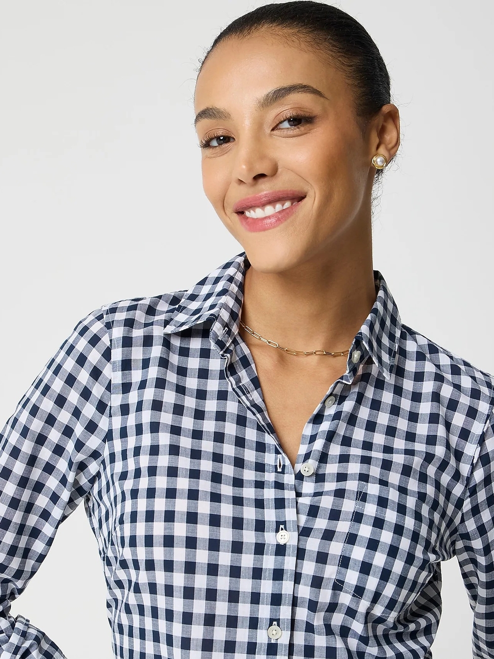 J. Crew Factory Navy gingham button-up shirt in signature fit Size M - Picture 2 of 12